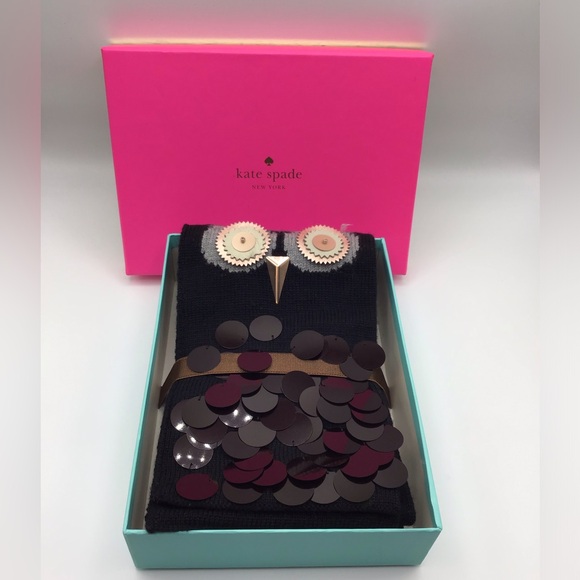 KATE SPADE OWL SCARF NWOT COLOR BLACK - Picture 5 of 9